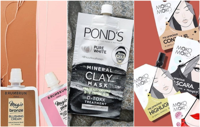 Beauty products in sachet packaging